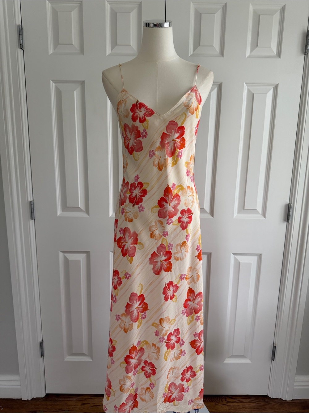 DANNIJO Rouge Multi Watercolor Slip Dress Hibiscus Midi 100% SILK Luxury Size M